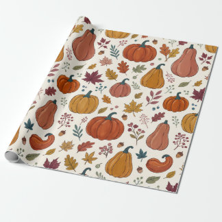 Grillige Pompoenen & Herfstbladeren Fall Patroon Cadeaupapier
