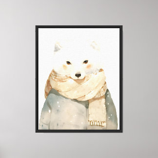 Grillige Poolvos Aquarel Muurkunst voor de Kinderk Canvas Afdruk
