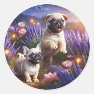 Grillige Pug en Frenchie Tuinsticker Ronde Sticker