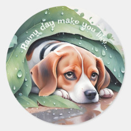 grillige regenachtige dag blad Hoesje Beagle Ronde Sticker