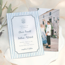 Grillige Retro Blauwe Strepen Bruiloft