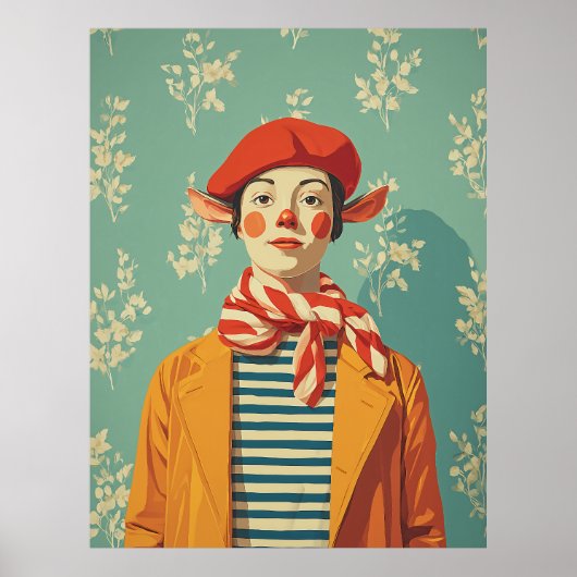 grillige retro kerst elf poster (Voorkant)