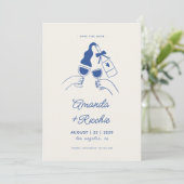 grillige retro speelse hand getrokken juichen brui save the date (Staand voorkant)