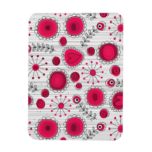 Grillige rode en witte harten en bloemen bloemmoti magneet (Verticaal)