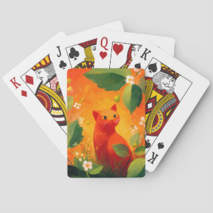 Grillige Rode Kat Wilde Bloementuin Pokerkaarten