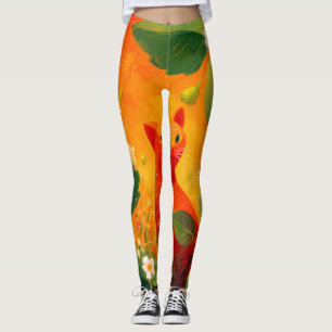 Grillige Rode Kat Wildernis Tuin Leggings