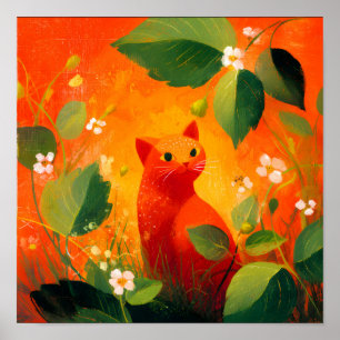 Grillige Rode Kat Wildernis Tuin Poster