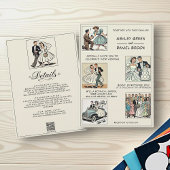 grillige romantische jaren 50 stripboek bruiloft kaart