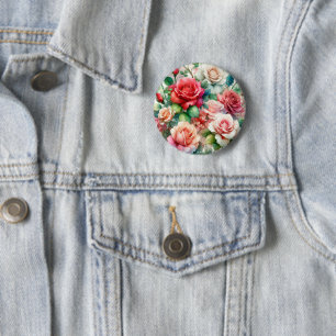 Grillige Roos Patroon Ronde Button 5,7 Cm