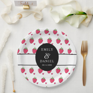 Grillige Roze Aardbei Huwelijk Papieren Bordje
