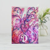 GRILLIGE ROZE BLOEMEN HART BLOEMEN MONOGRAM KAART (Staand voorkant)