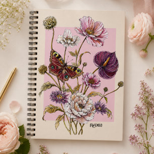 Grillige Roze Botanische Vlinder Bloemstuk Notitieboek