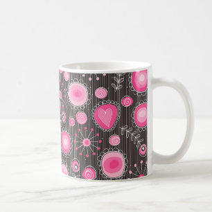 Grillige roze en blauwe harten en bloemen bloemmot koffiemok