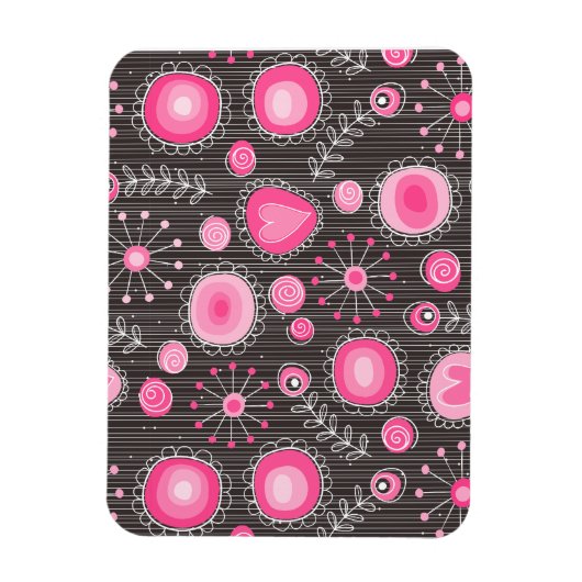 Grillige roze en blauwe harten en bloemen bloemmot magneet (Verticaal)