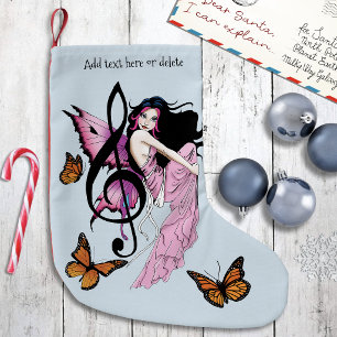 Grillige Roze Fee Blauwe Fantasie Muzieknoot Kleine Kerstsok