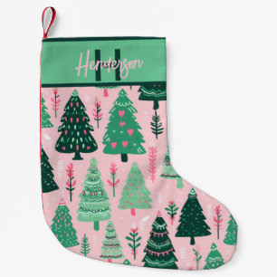 Grillige Roze & Groene Kerstboom Patroon Naam Kleine Kerstsok