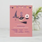 Grillige roze heks thema kaart (Staand voorkant)