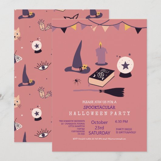 Grillige roze heks thema kaart (Voorkant / Achterkant)