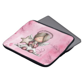 Grillige Roze Kerstengel Laptop Sleeve