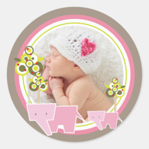 Grillige Roze Olifanten Familie Meisje Foto Ronde Sticker