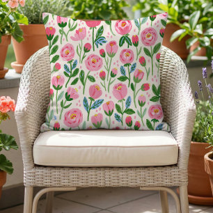 Grillige Roze Roosknoppen Zomer Bloemmotief Buitenkussen