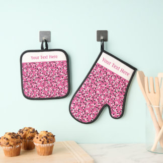 Grillige Roze Stippen Doodlepatroon Ovenwant & Pannenlap Set