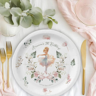 Grillige Roze Strik & Waterverf Ballerina Verjaard Papieren Bordje