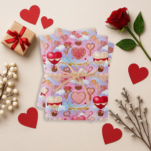 Grillige Roze Valentijnshart Ballon Patroon Inpakpapier Vel