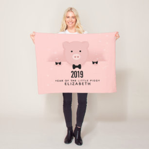 Grillige Roze Varken Knuffel Chinees Nieuwjaar Fleece Deken