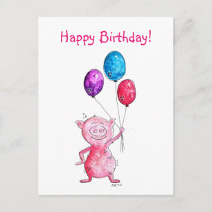 Grillige Roze Varken met Ballonnen Briefkaart