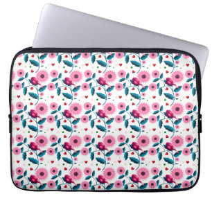 Grillige Roze Vogel Bloemige Botanische Ontwerp Th Laptop Sleeve