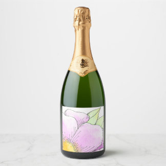 Grillige Roze Waterverf Bloem Sparkling Wijnetiket