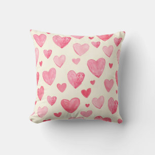 Grillige Roze Waterverf Harten Patroon Baby Meisje Kussen