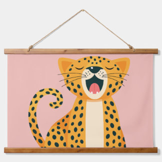 Grillige safari dier gaapende cheeta cartoon hangend wandkleed