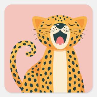 Grillige Safari Dier Geeuwende Jachtluipaard Carto Vierkante Sticker
