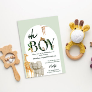 grillige Safari Dier Oerwoud Groen Baby shower Kaart