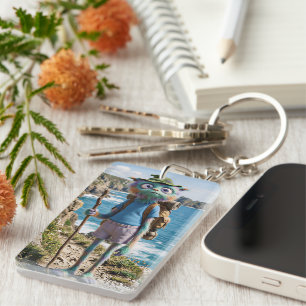 Grillige Schattige Harige Wandelaar Sleutelhanger