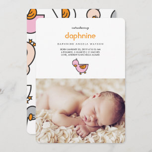 grillige Schattigee eendjes foto baby meisje geboo Aankondiging