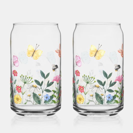 grillige schetsmatige wilde bloemkunst blikvorm glas (Links)