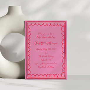 Grillige Script Roze Rode Krabbelrand Baby Shower Kaart