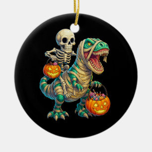 Grillige Skelet Rijdt Mummie T-Rex Halloween Keramisch Ornament