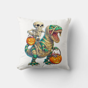 Grillige Skelet Rijdt Mummie T-Rex Halloween  Kussen