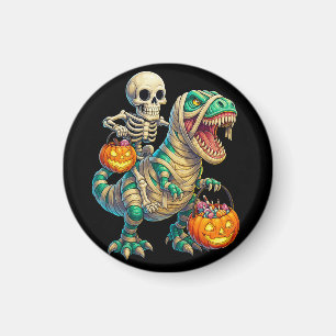 Grillige Skelet Rijdt Mummie T-Rex Halloween Magneet