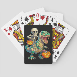 Grillige Skelet Rijdt Mummie T-Rex Halloween  Pokerkaarten