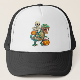 Grillige Skelet Rijdt Mummie T-Rex Halloween Trucker Pet
