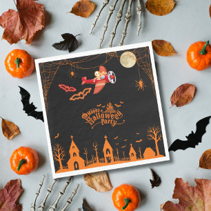 Grillige Skelet Vliegende Vliegtuig Halloween Fees Servet