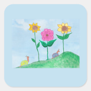 Grillige slakken & kleurrijke bloemen vierkante sticker