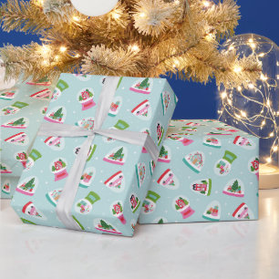 Grillige Sneeuwbollen in Aqua Blauwe Patroon Cadeaupapier