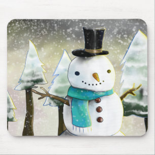 Grillige Sneeuwman in Winter Kerst Scene Muismat