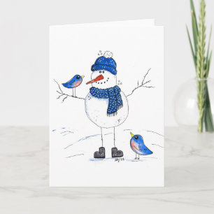 Grillige sneeuwman met lange poten kaart
